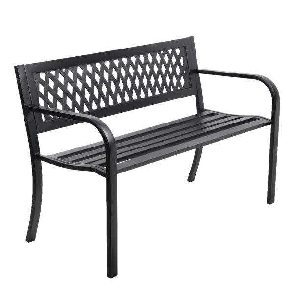 HomeDiscount-Outdoor Garden Bench Seat Steel Outdoor Furniture 2 Seater Park Black