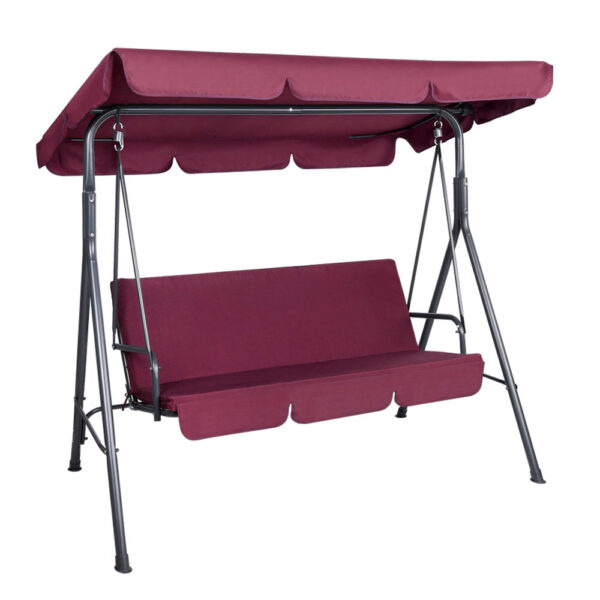 HomeDiscount-Outdoor Swing Chair Garden Bench Furniture Canopy 3 Seater Wine Red