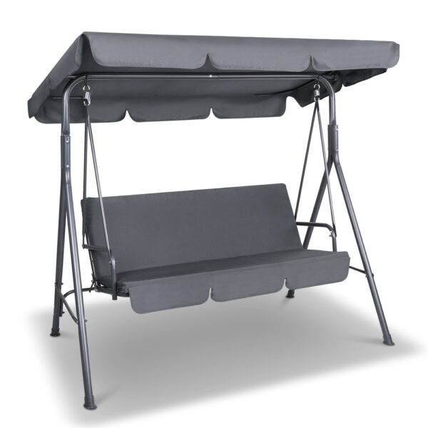 HomeDiscount-Outdoor Swing Chair Garden Bench Furniture Canopy 3 Seater Grey