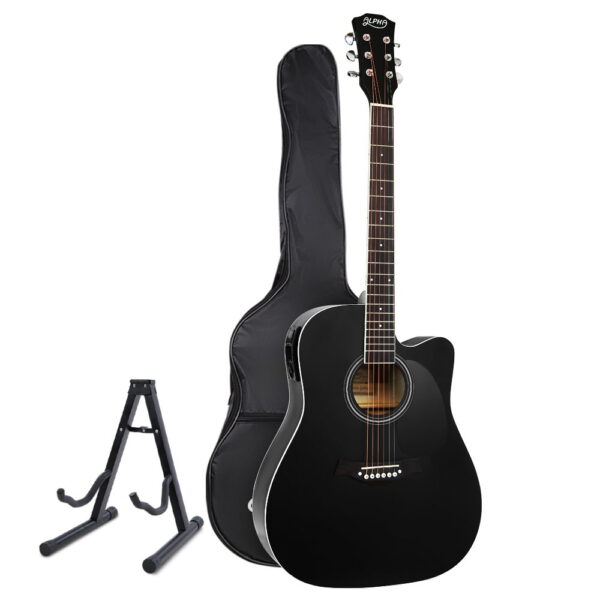 HomeDiscount-41 Inch Acoustic Guitar Equaliser Electric Output Cutaway w/ Stand Black