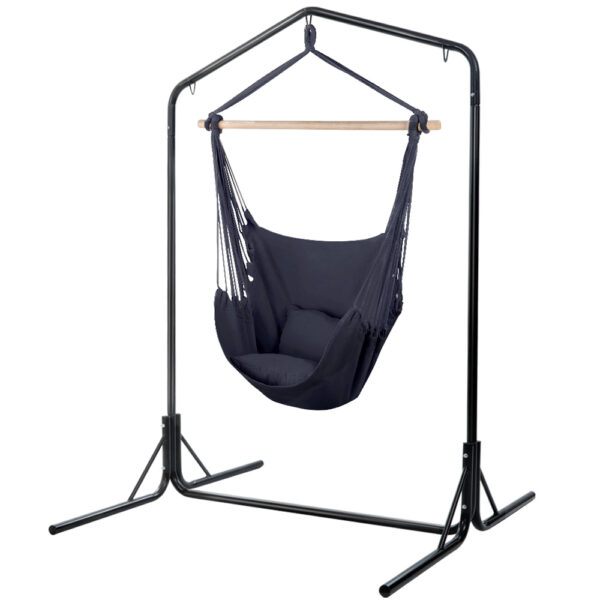 HomeDiscount-Outdoor Hammock Chair with Stand Swing Hanging Hammock with Pillow Grey