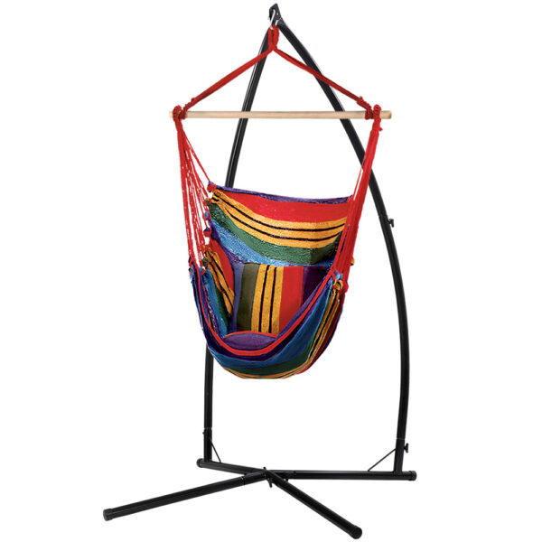 HomeDiscount-Hammock Chair Outdoor Camping Hanging with Steel Stand Rainbow