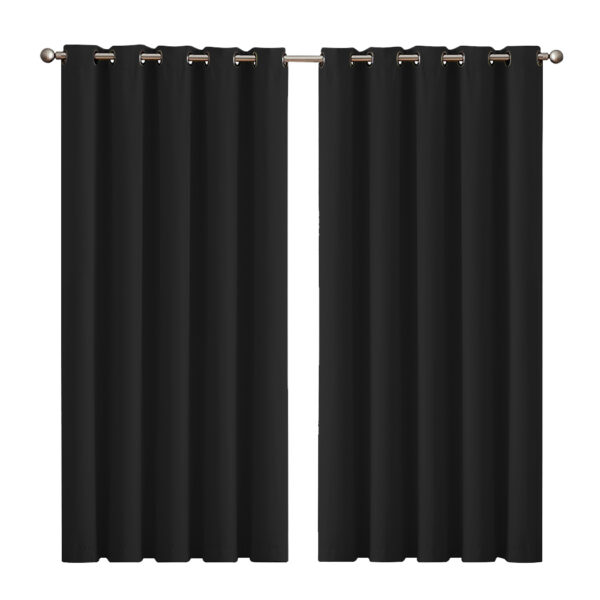 HomeDiscount-2x Blockout Curtains Panels 3 Layers Black