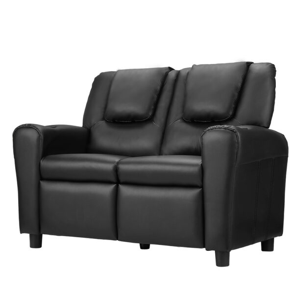 HomeDiscount-Kids Recliner Chair Double PU Leather Sofa Lounge Couch Armchair Black