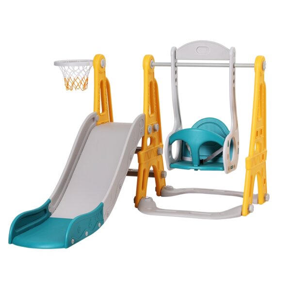 HomeDiscount-Kids Slide Swing Set Basketball Outdoor Toys Adjustable Height 140cm Green