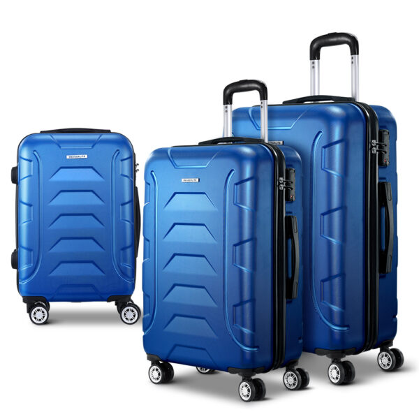 HomeDiscount-3pc Luggage Trolley Travel Suitcase Set TSA Hard Shell Case Strap Blue