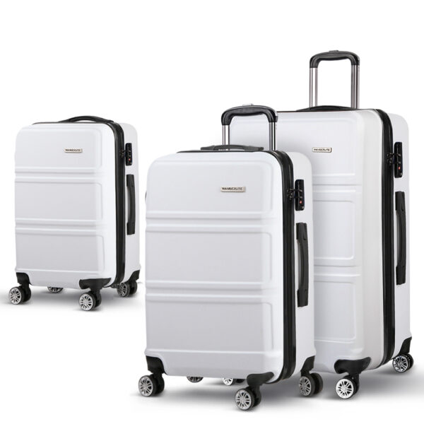 HomeDiscount-3pc Luggage Trolley Set Suitcase Travel TSA Carry On Hard Case Lightweight Whit