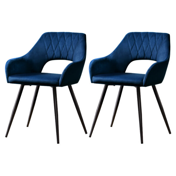 HomeDiscount-Dining Chairs Set of 2 Velvet Hollow Armchair Blue