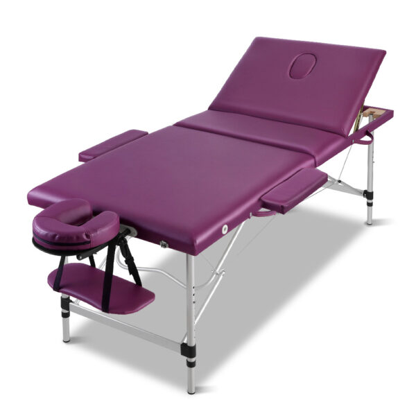 HomeDiscount-Massage Table 75cm Portable 3 Fold Aluminium Beauty Bed Violet