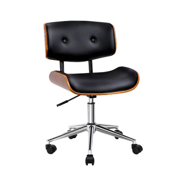 HomeDiscount-Wooden Office Chair PU Seat Black Brown