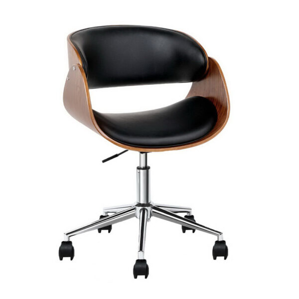 HomeDiscount-Wooden Office Chair Leather Seat Black