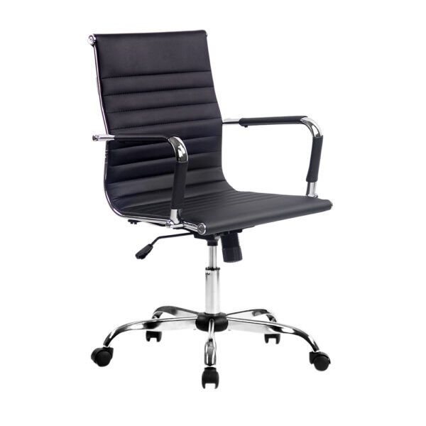 HomeDiscount-Office Chair Conference Chairs PU Leather Mid Back Black