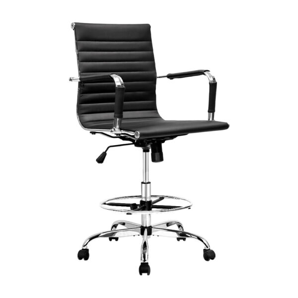 HomeDiscount-Office Chair Drafting Stool Leather Chairs Black