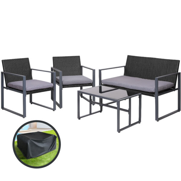 HomeDiscount-4 PCS Outdoor Sofa Set Rattan Furniture with Storage Cover Chairs Black