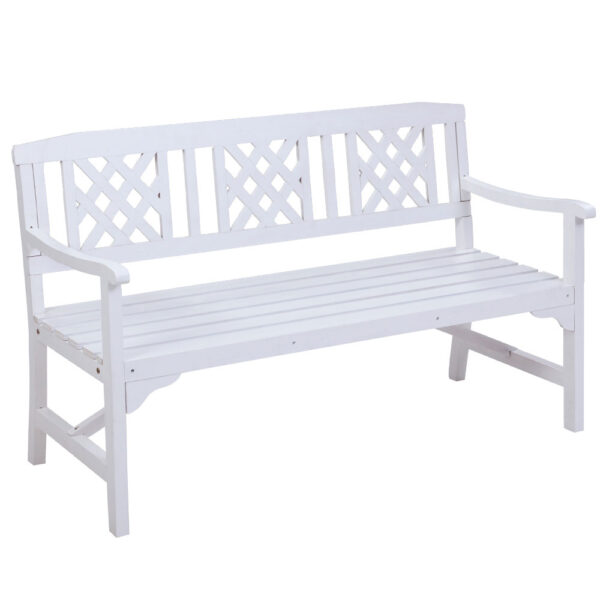 HomeDiscount-Outdoor Garden Bench Wooden Chair 3 Seat Patio Furniture Lounge White