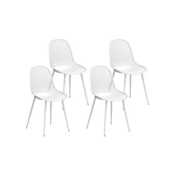 HomeDiscount-4PC Outdoor Dining Chairs PP Lounge Chair Patio Garden Furniture White