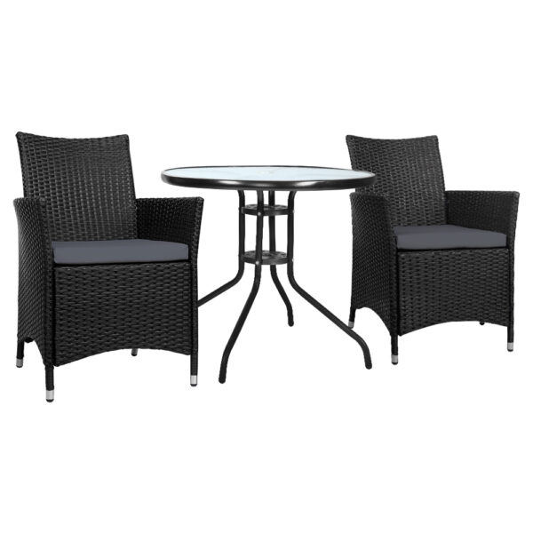 HomeDiscount-3PC Bistro Set Outdoor Furniture Rattan Table Chairs Cushion Patio Garden Idris