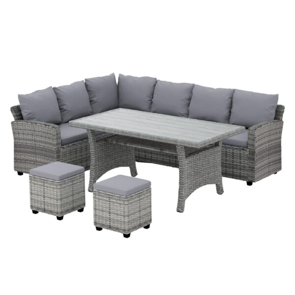 HomeDiscount-Outdoor Dining Set Wicker Table Chairs Setting 8 Seater