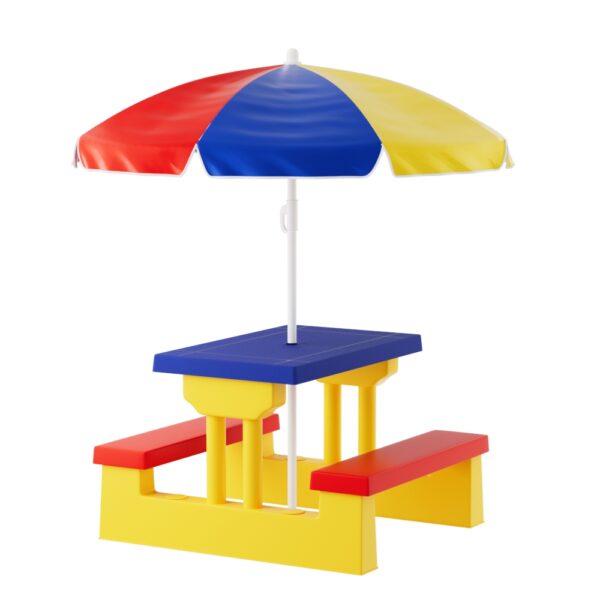 HomeDiscount-Kids Outdoor Table and Chairs Set Picnic Bench Umbrella Children Indoor