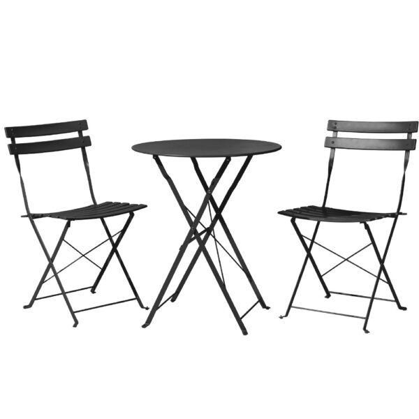 HomeDiscount-3PC Outdoor Bistro Set Steel Table and Chairs Patio Furniture Black