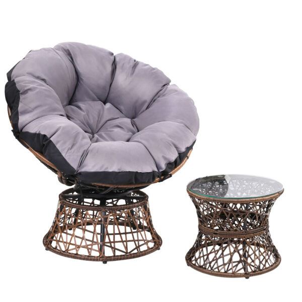 HomeDiscount-Outdoor Lounge Setting Papasan Chair Wicker Table Garden Furniture Brown