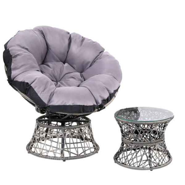 HomeDiscount-Outdoor Lounge Setting Papasan Chair Wicker Table Garden Furniture Grey