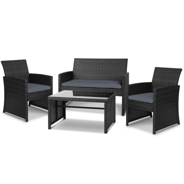 HomeDiscount-4 PCS Outdoor Sofa Set Rattan Chair Table Setting Garden Furniture Black