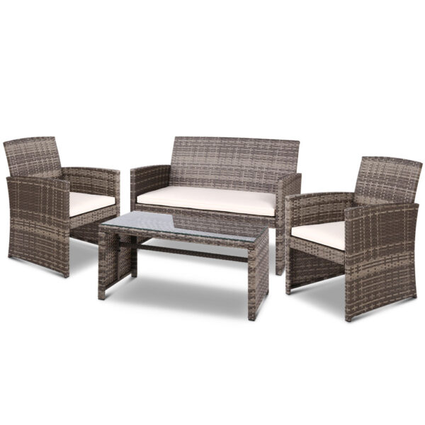 HomeDiscount-4 PCS Outdoor Sofa Set Rattan Chair Table Setting Garden Furniture Grey