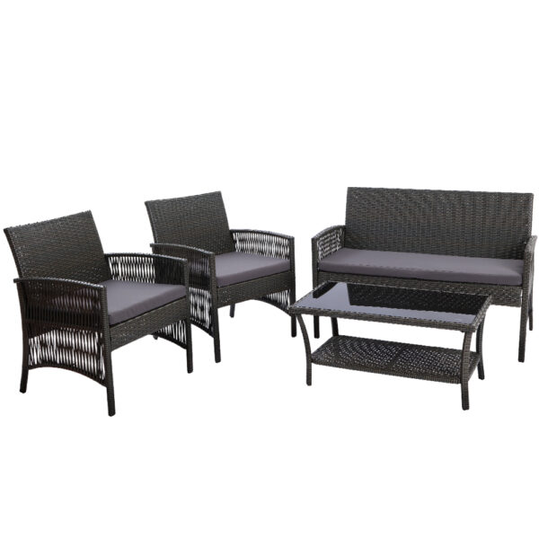 HomeDiscount-4PCS Outdoor Sofa Set Wicker Harp Chair Table Garden Furniture Grey