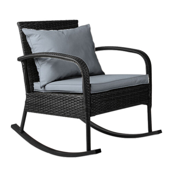 HomeDiscount-Outdoor Furniture Rocking Chair Wicker Garden Patio Lounge Setting Black