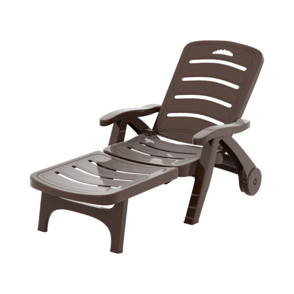 HomeDiscount-Sun Lounger Folding Lounge Chair Wheels Patio Outdoor Furniture Brown