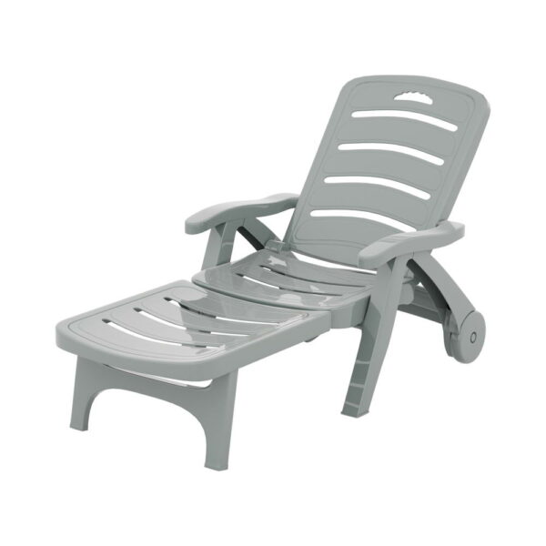 HomeDiscount-Sun Lounger Folding Lounge Chair Wheels Patio Outdoor Furniture Grey