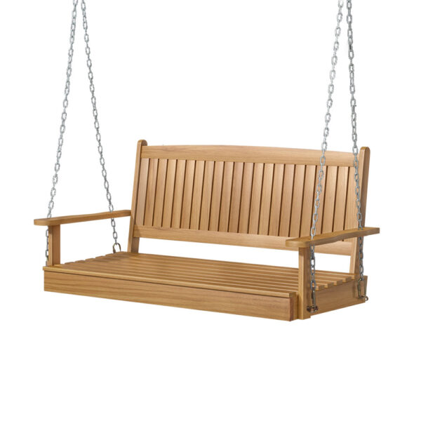 HomeDiscount-Porch Swing Chair With Chain Outdoor Furniture Wooden Bench 2 Seat Teak