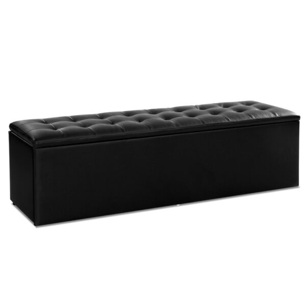 HomeDiscount-Storage Ottoman Blanket Box 140cm Leather Black