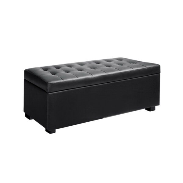 HomeDiscount-Storage Ottoman Blanket Box 97cm Leather Black