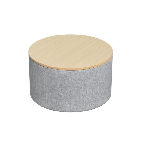 HomeDiscount-Storage Ottoman Blanket Box 60cm Linen Round Grey