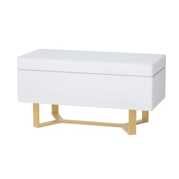 HomeDiscount-Storage Ottoman Blanket Box Criss-cross Linen White