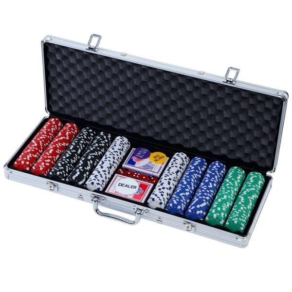 HomeDiscount-500pcs Poker Chips Set Casino Texas Hold'em Gambling Party Game Dice Cards Case