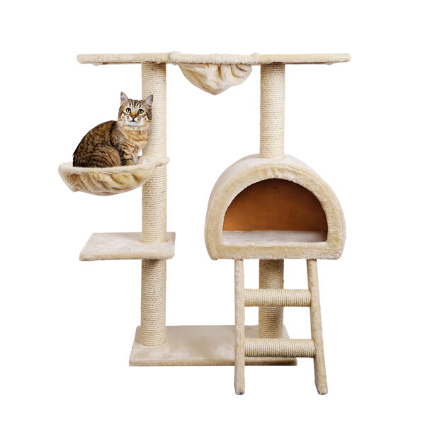 HomeDiscount-Cat Tree 100cm Tower Scratching Post Scratcher Condo House Trees Bed Beige