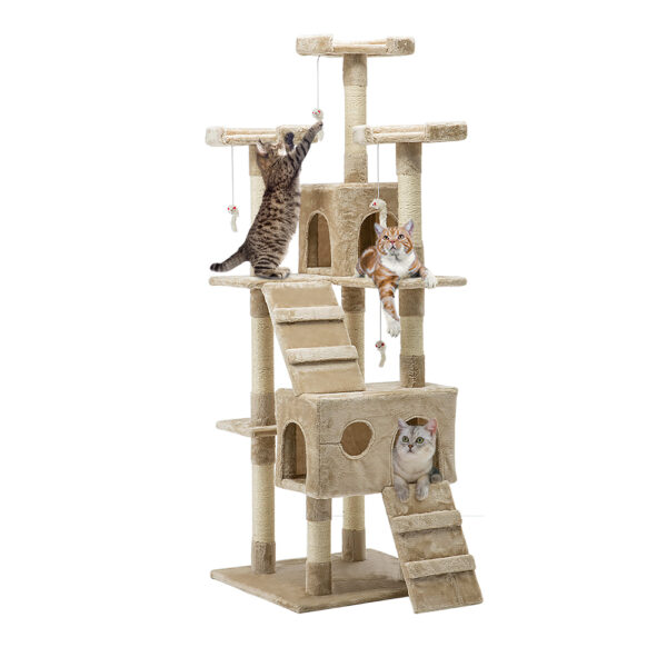 HomeDiscount-Cat Tree 180cm Tower Scratching Post Scratcher Wood Condo House Toys Beige