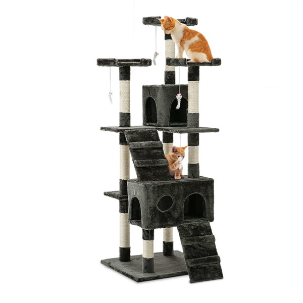 HomeDiscount-Cat Tree 180cm Tower Scratching Post Scratcher Wood Condo House Toys Grey