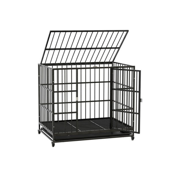 HomeDiscount-Dog Cage Crate Large Puppy Cat Anti-Bite Pet Kennel Wheels w/Tray Metal