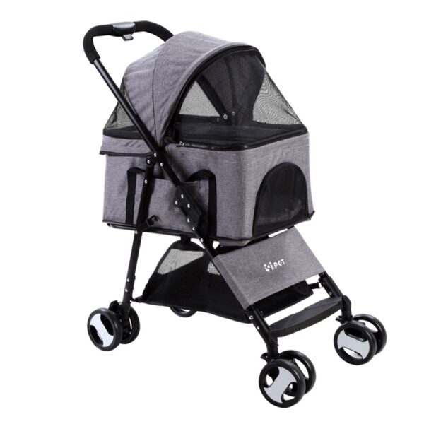 HomeDiscount-Pet Stroller Dog Pram Cat Carrier Travel Large Pushchair Foldable 4 Wheels Grey