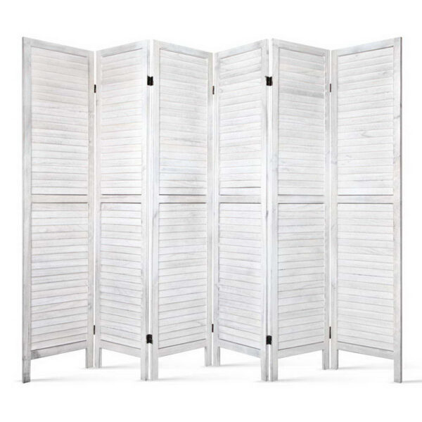 HomeDiscount-6 Panel Room Divider Screen 245x170cm Louver White