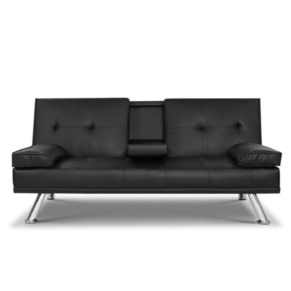 HomeDiscount-Sofa Bed 168CM Black PU Leather