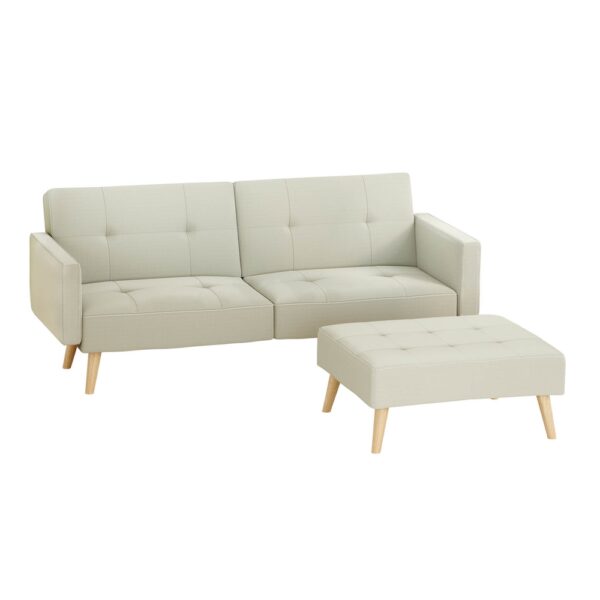 HomeDiscount-Sofa Bed Ottoman 3 Seater Beige Faux Linen