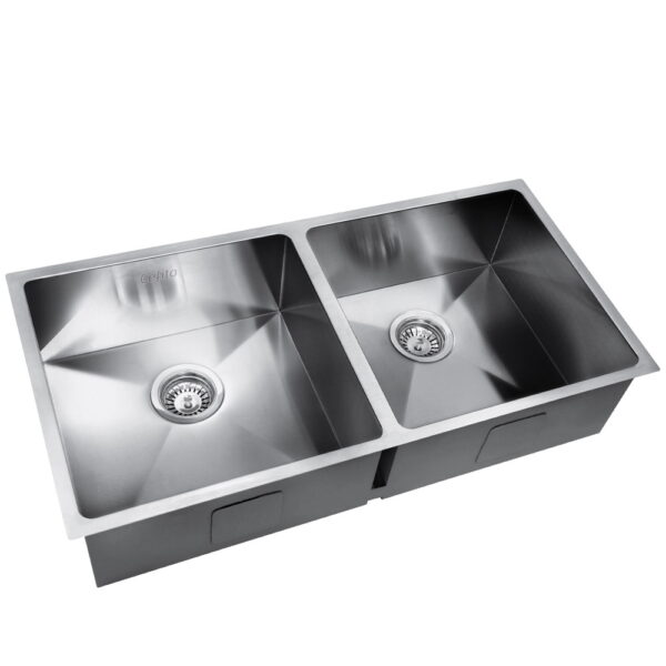 HomeDiscount-Kitchen Sink 86X44CM Stainless Steel Basin Double Bowl Silver