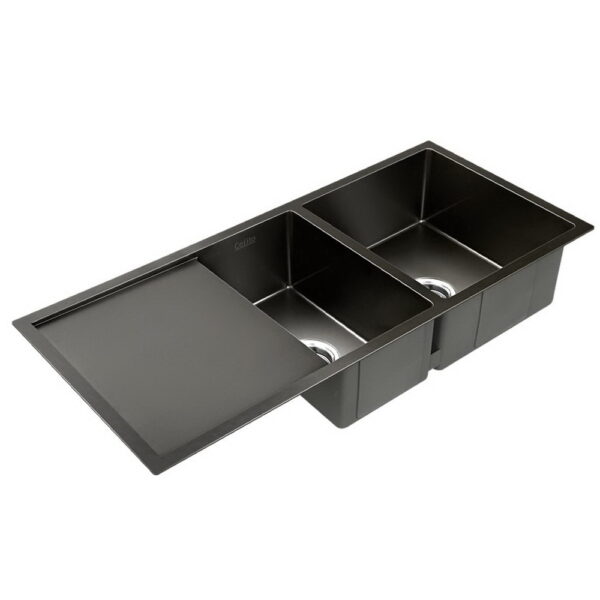 HomeDiscount-Kitchen Sink 100X45CM Stainless Steel Basin Double Bowl Black