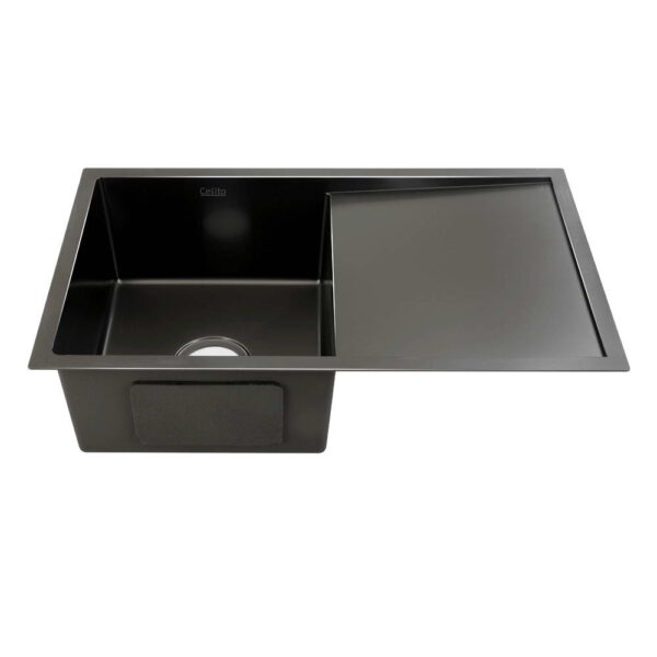 HomeDiscount-Kitchen Sink 75X45CM Stainless Steel Basin Single Bowl Black