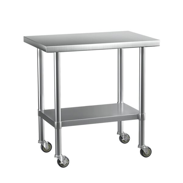 HomeDiscount-Stainless Steel Kitchen Benches Work Bench Wheels 91X61CM 430